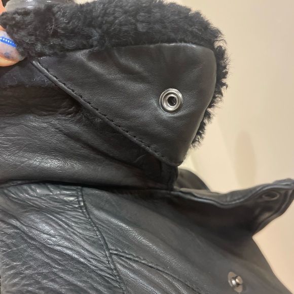 Muubaa shearling aviator biker jacket real sheepskin lamb leather size 6 black - Picture 6 of 13